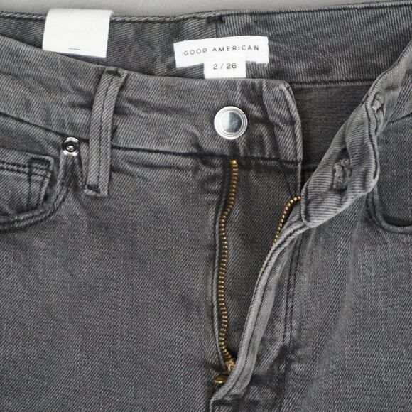 New Good American Good Classic Raw Hem Slim Jeans in Black170 SZ 2/26 - Picture 14 of 15